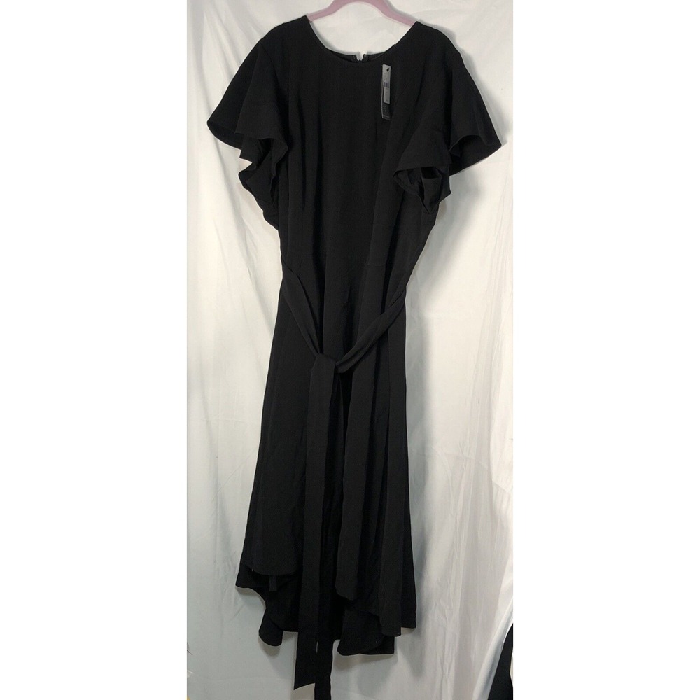 NWT LANE BRYANT‎ Solid Black Stretch High-Lo Tie A-Line Back Dress Size 26